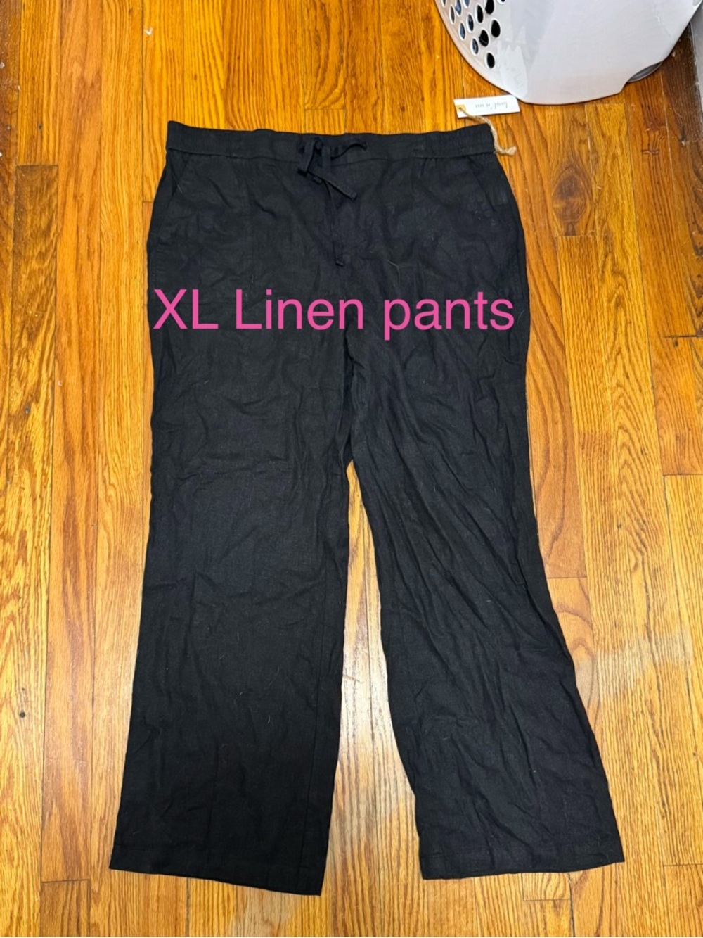Women’s Black Linen Drawstring Pants - XL